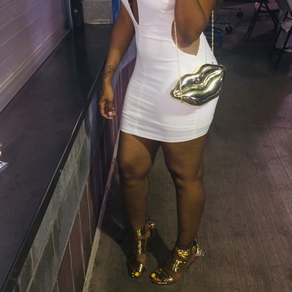 Shoes - Gold muah clutch with gold shoes